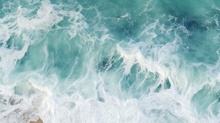 Naklejka premium Spectacular aerial top view background photo of ocean sea water white wave splashing in the deep sea. Drone photo backdrop of sea wave in bird eye waves.