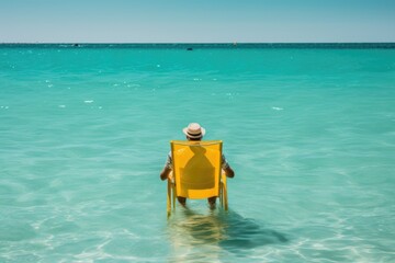 Naklejka premium man resting in deck chair at the tropical beach
