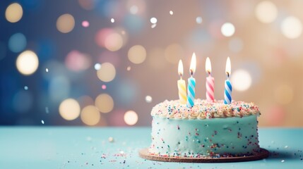 Celebration birthday cake with colorful sprinkles and colorful birthday candles