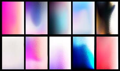 Obraz premium Collection of Vibrant Gradient Backgrounds with Particle Spray Effect. Blurry colors background. Vector illustration