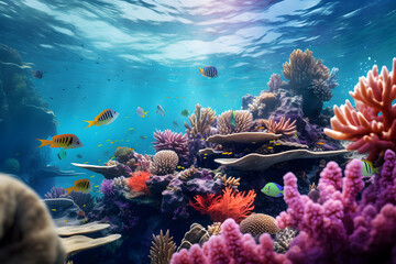 Naklejka na ściany i meble Colorful Coral Reef: Underwater World | Generative AI 