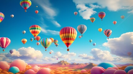 Ethereal Hot Air Balloon Extravaganza. 3D Illustration.