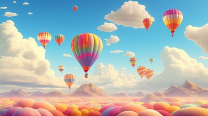 Ethereal Hot Air Balloon Extravaganza. 3D Illustration.
