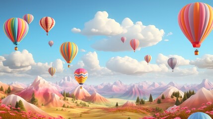 Ethereal Hot Air Balloon Extravaganza. 3D Illustration.