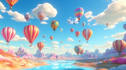 Ethereal Hot Air Balloon Extravaganza. 3D Illustration.