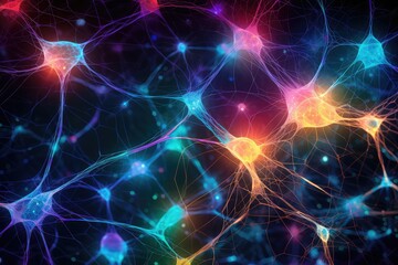 Intricate web of neural networks in neon colors