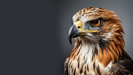 Fototapeta premium Close up of hawk isolated on gray background