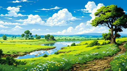 Foto op Canvas 綺麗な青空と田舎の風景 © Rossi0917