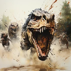 Crédence de cuisine en verre imprimé Crâne aquarelle Dinosaurier T-Rex mit Wasserfarben gezeichnet