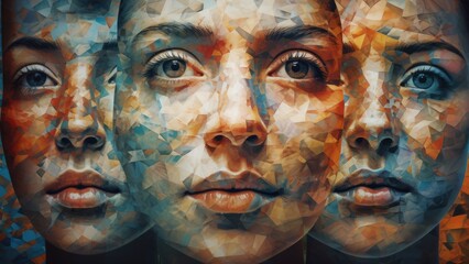 Abstract art kaleidoscope of human faces 