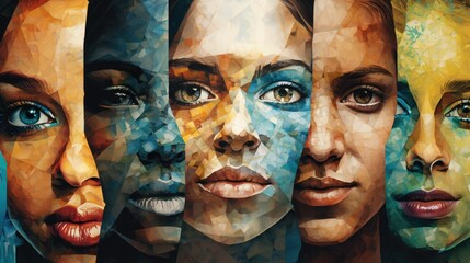 Abstract art kaleidoscope of human faces  - obrazy, fototapety, plakaty