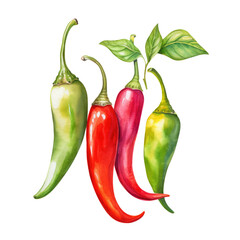 Chili Peppers Watercolor Illustration on White Background