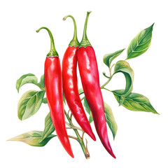 Chili Peppers Watercolor Illustration on White Background