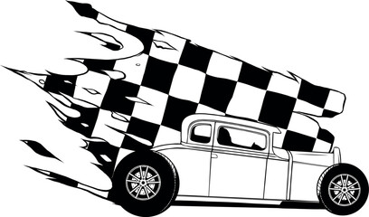 hot rod car icon. line style icon vector illustration. - obrazy, fototapety, plakaty