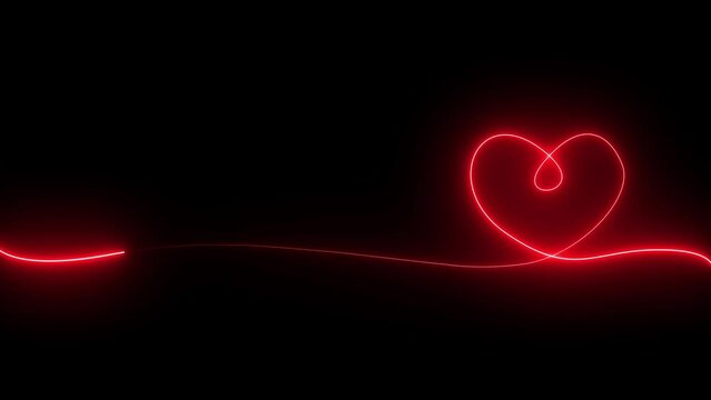 Light neon moving around the heart symbol. black background