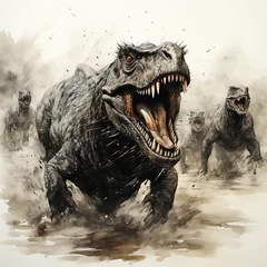 Poster Crâne aquarelle Dinosaurier T-Rex mit Wasserfarben gezeichnet