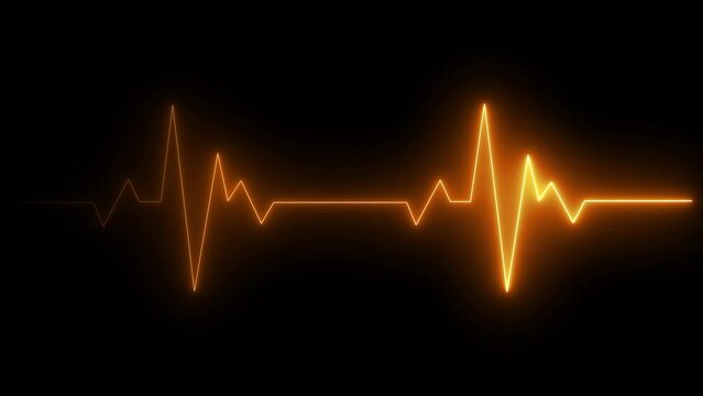 Neon Digital Heartbeat Plus Animation. Neon heartbeat on black isolated background.