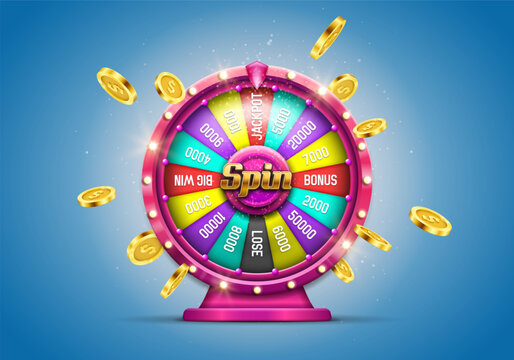 Wheel of fortune with golden coins. Spinning lucky roulette on a light background. Vector illustration.