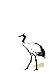 歩く鶴と金ラインのイラスト素材