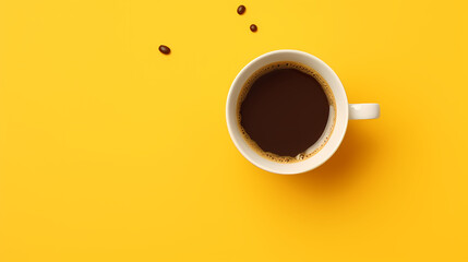 Top view of coffee cup on yellow background,PPT background