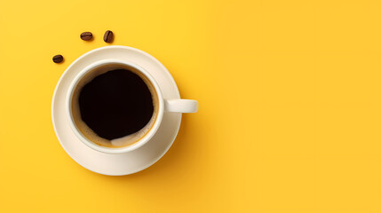 Top view of coffee cup on yellow background,PPT background