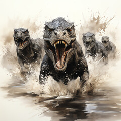 Dinosaurier T-Rex mit Wasserfarben gezeichnet - obrazy, fototapety, plakaty