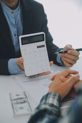 Real estate agent and customer signing contract to buy house, insurance or loan real estate.rent a house,get insurance or loan real estate or property.