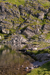 Glacial lake in the Carpathian mountains. Pure water in its natural form