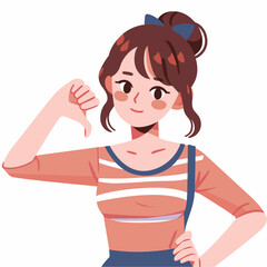 Young woman with thumbs down gesture as a bad sign vector illustrations on white background