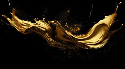 Banner with abstract background explosion of gold ink, paint in water on a black background
