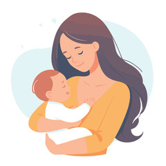 Young mother hugs her baby with love and affection vector illustrations on white background