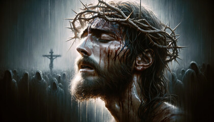 Face of Torment: Agony of Jesus Christ's Face during his Crucifixion. 