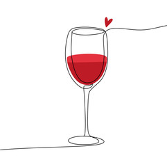 Wine glass. One line. Color vector.