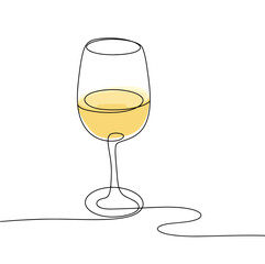 Wineglass. White wine. One line. Color vector.