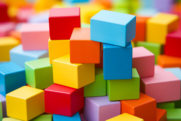 Fototapeta na wymiar Pile of colorful blocks sitting on top of table.