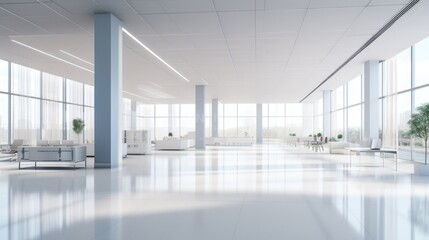 Modern open space office with city view 3D Render