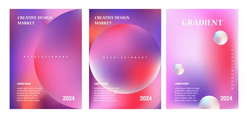 Creative covers or posters concept in modern minimal style for corporate identity, branding, social media advertising, promo. Minimalist futuristic cover design template with dynamic fluid gradient.  