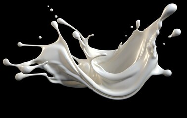 milk or white liquid splash isolated on black background - obrazy, fototapety, plakaty