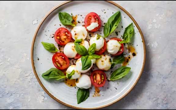 Capture the essence of Insalata Caprese in a mouthwatering food photography shot Generative AI