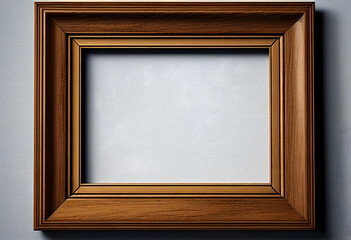 Wood picture frame, empty frame. Generative AI.