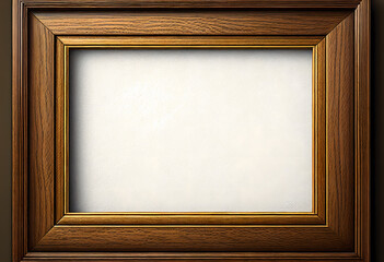 Wood picture frame, empty frame. Generative AI.