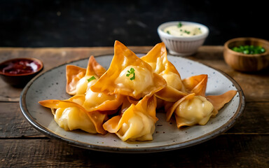 Capture the essence of Crab Rangoon in a mouthwatering food photography shot Generative AI - obrazy, fototapety, plakaty