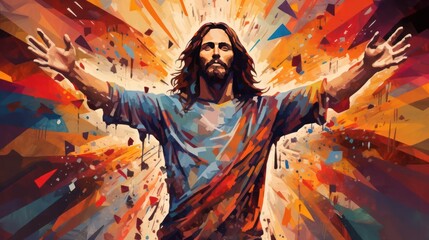 Jesus with Colorful Backgrounf