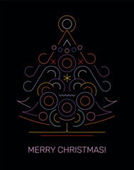 Neon colors isolated on a black background Christmas Tree vector design. 