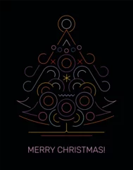 Fotobehang Abstracte kunst Neon colors isolated on a black background Christmas Tree vector design. 