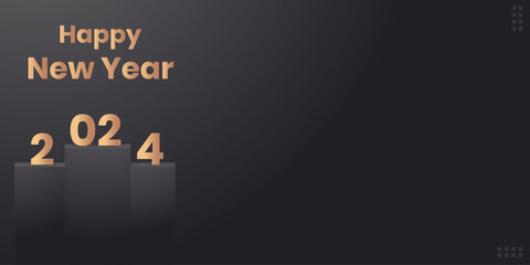 Happy New Year 2024 background with stacks of numbers and gold writing