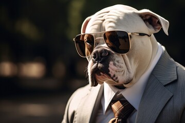 Swaggering Bulldog in a Suit and Sunglasses