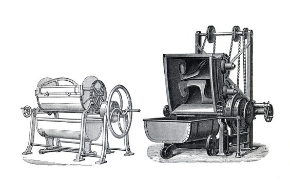 Hand drawn vintage bread kneading machine or bread Mixer for bakery. for mixing dough for bread or baguettes in a bakery. bread kneading machine illustration.