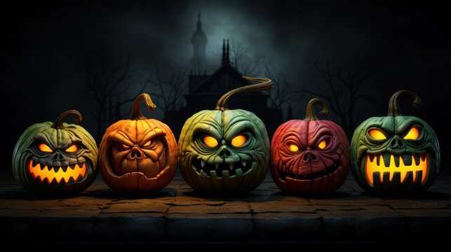 scary halloween pumpkin background wallpaper ai generated image