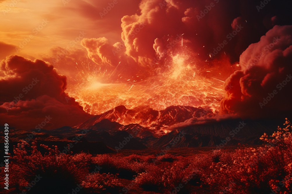 Poster Digital manipulation creating a surreal and vibrant solar flare effect, transforming an ordinary scene into a fantastical and energetic landscape.
